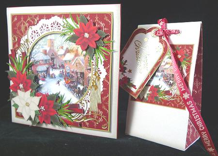 8x8 Vintage Christmas Scene with Poinsettias Mini Kit by Peggy Stogdill
