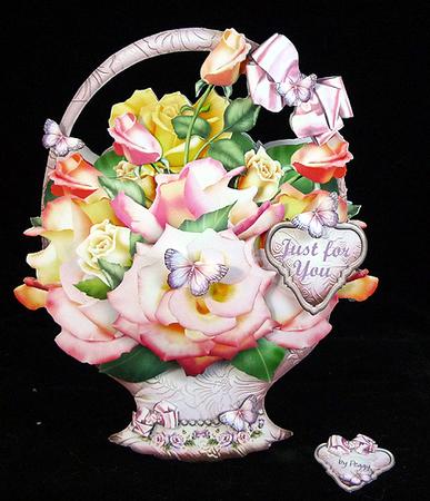 Basket with a Bouquet of Colorful Roses by Peggy Stogdill