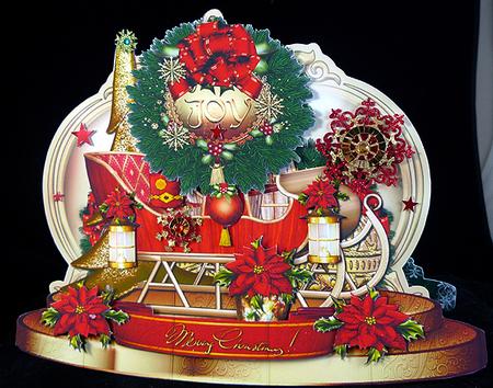 Christmas Gift Sleigh with Red Poinsettias by Peggy Stogdill
