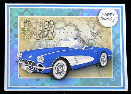 Blue Vintage Sports Car Card Front by Peggy Stogdill