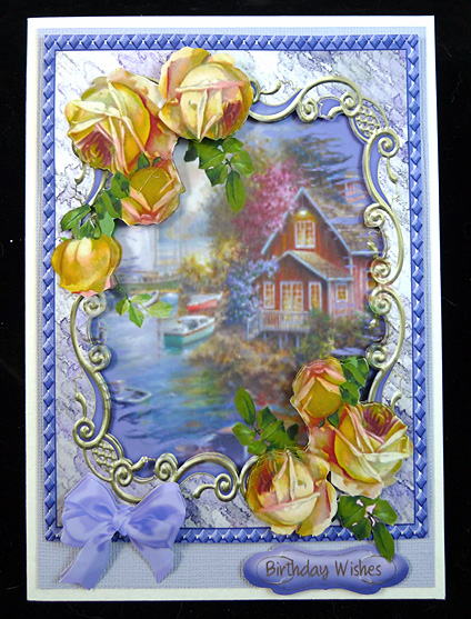 Summer';s End Boathouse with Yellow Roses  by Peggy Stogdill