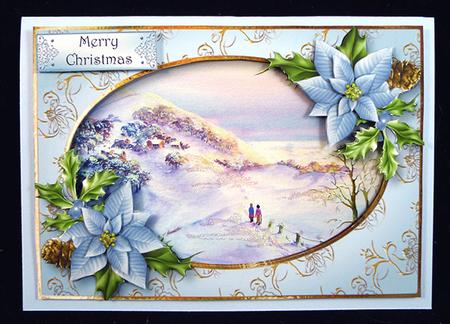 Watercolour Snowy Walk & Blue Poinsettias by Peggy Stogdill