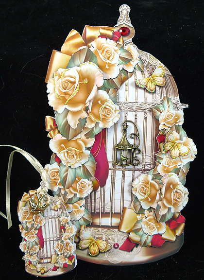 Antique Bird Cage with Soft Yellow Roses by Peggy Stogdill