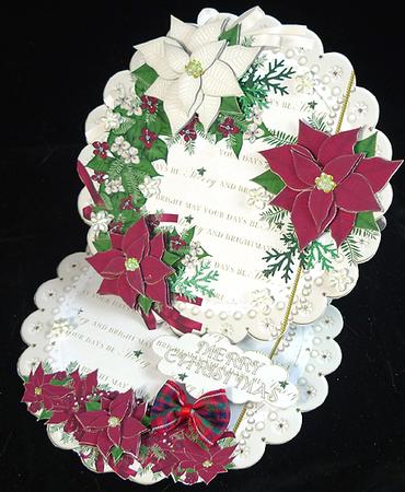 Christmas Poinsettia Scalloped Round Easel Card by Peggy Stogdill