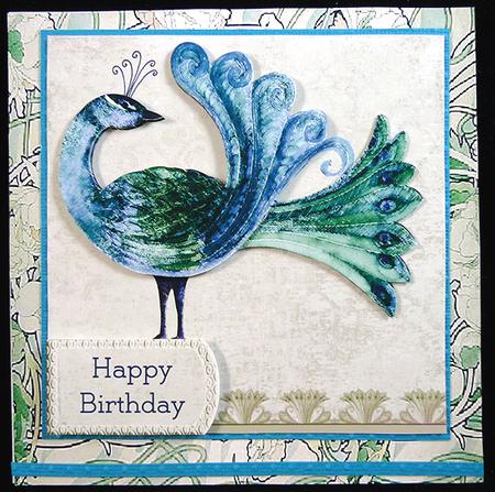 Peacock2 Decoupage in a Rustic Background by Peggy Stogdill