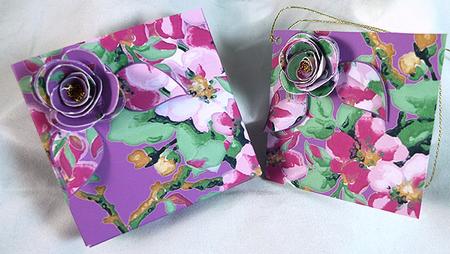 Purple Col Blossom Rolled Rose 3in Favour/gift Box N' Card by Peggy Stogdill