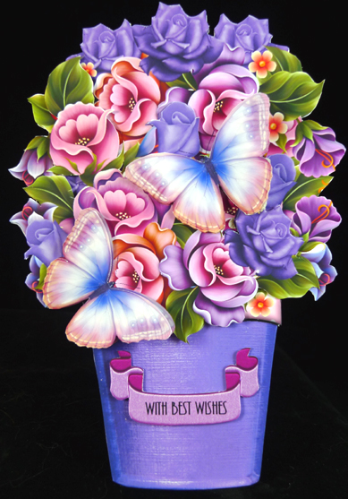 Beautiful Purple and Pinks Pot Plant Shaped Card Kit by Peggy Stogdill