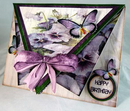 Pansy Flower Triangle Fancy Fold Card 205 by Peggy Stogdill