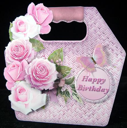Pink Roses Basket Tote Card Mini Kit by Peggy Stogdill