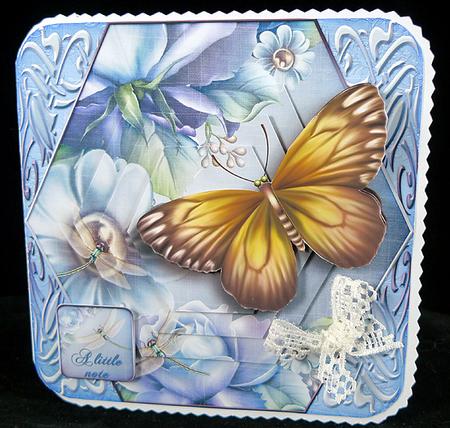 Cardtopper Lovely Butterfly Iceblue Flowers 406 by Peggy Stogdill
