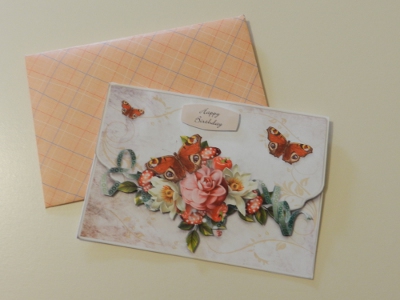 Vintage Flowers and Butterflies Fancy Faux Envelope Card by Penny Nantell