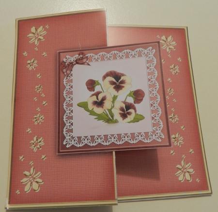 Pansy on Butterfly Lace No-hole Fold Back Card by Penny Nantell