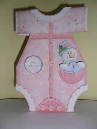 First Christmas Snowman Romper Pink Shaped Card Mini Kit by Nicola Busuttil
