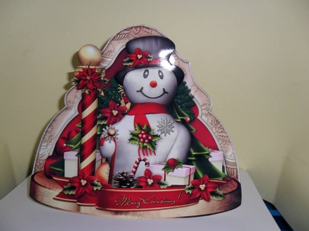 Christmas Snowman with Red Poinsettias and Gifts by Nicola Busuttil