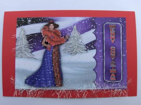 Modern Winter Scene Red Hat Lady by Priscilla Sharp