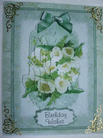 White Tulips & Green Satin - Card Front with Shaped Pyramid by Priscilla Sharp