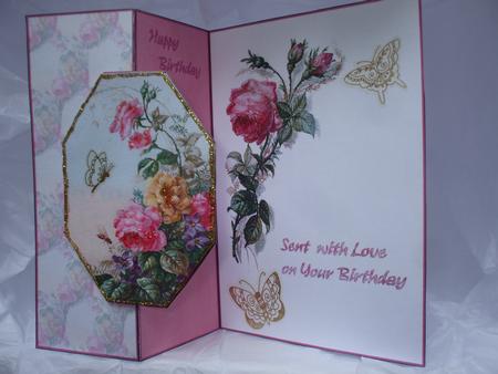 Vintage Roses Octagon Fold Back Card by Priscilla Sharp