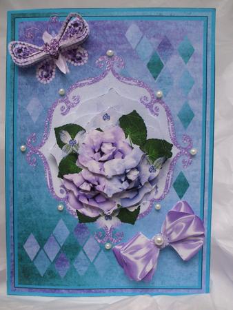 Harlequin Roses in Purple with Oriental Stacker and Decoupage by Priscilla Sharp