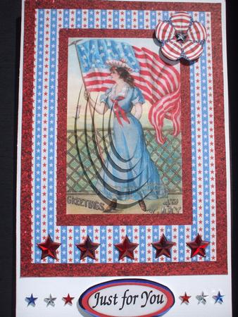 Vintage 4th July Lady Card Front by Priscilla Sharp