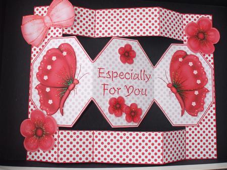 Red Butterfly 3 Panel Pop Up Card by Priscilla Sharp