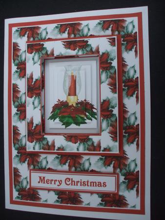 Red Poinsettia Candle - Shadowbox Pyramid Card by Priscilla Sharp