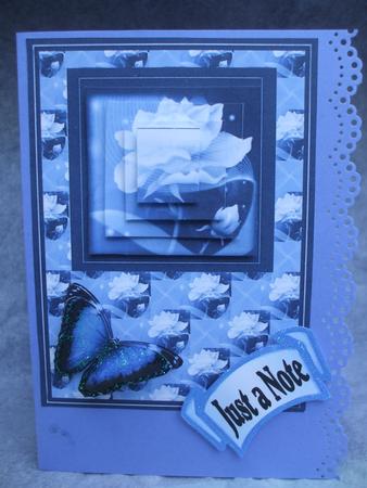 Blue Butterfly & Rose Card Front by Priscilla Sharp