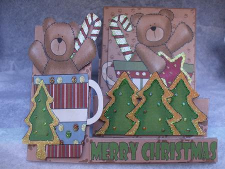 Teddies at Christmas Pyramid Side Stepper card by Priscilla Sharp