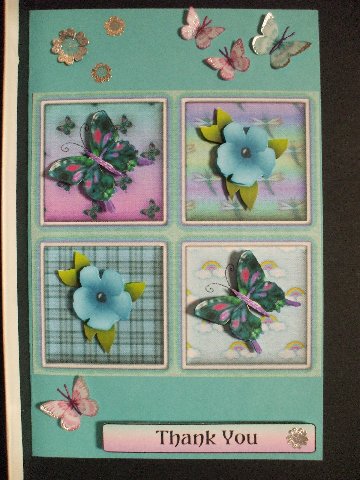 Turquoise Patchwork with Butterflies and Flowers by Priscilla Sharp