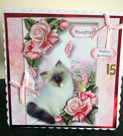 Pussy Cat & Pink Roses by Rachael Butler