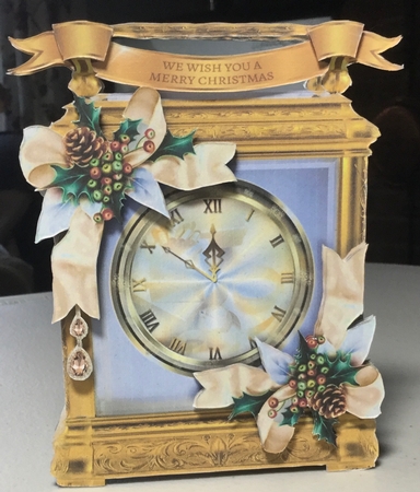Carriage Clock Card - Fircone Bow by Rachel Capes