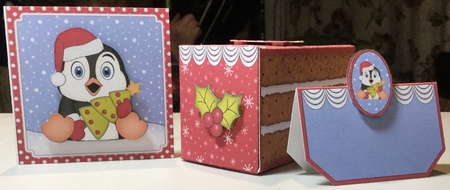 3D Christmas Cake Slice Treat Box Gift Set Mini Kit - Pip Penguin has an Xmas Tree by Rachel Capes