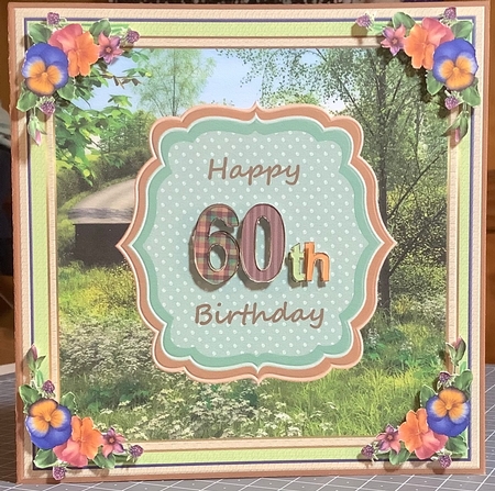 Happy 60th Birthday 8x8ins Decoupage Topper by Rachel Capes