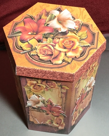 GORGEOUS TALL HEXAGONAL DECOUPAGE BOX - FALL FANTASY by Rachel Capes