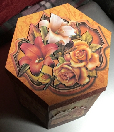 GORGEOUS TALL HEXAGONAL DECOUPAGE BOX - FALL FANTASY by Rachel Capes