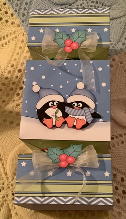 3D Large Christmas Cracker Box -  Pip Penguins are in Love by Rachel Capes
