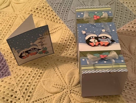 3D Large Christmas Cracker Box -  Pip Penguins are in Love by Rachel Capes
