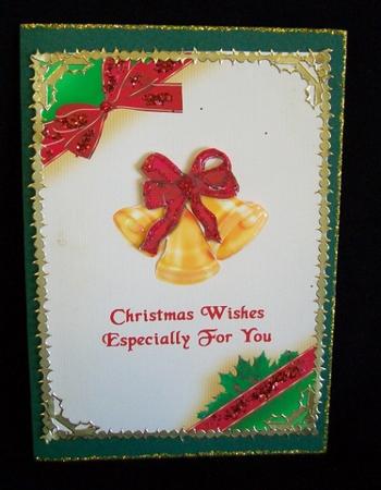 Gold Bells Christmas Card Front by Rae Trees