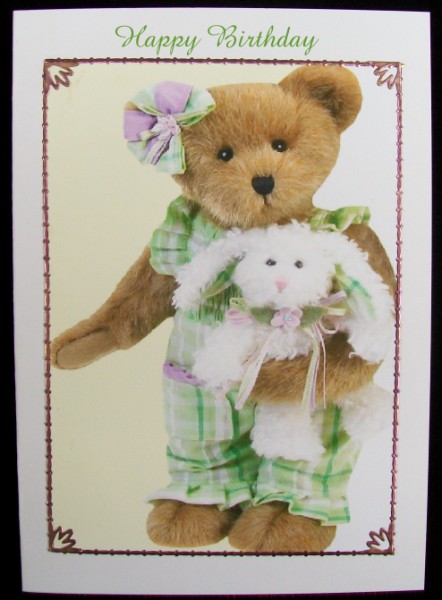 Teddy Bear with Her Bunny Rabbit Quick Cut & Fold Card by Rae Trees
