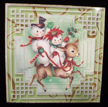 Reindeer and Snowman Square Style Matching Card by Rae Trees