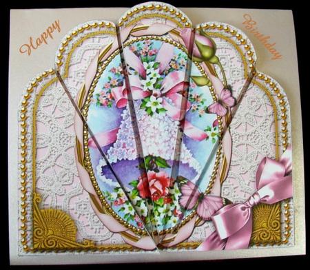 Pink Floral Bell Ornate Scallop Deco Stacker by Rae Trees