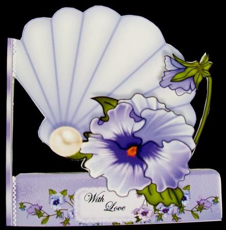 With Love Pansy Scalloped Fan Shaped Card by Rae Trees