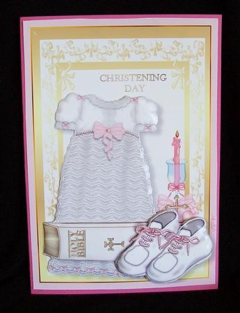 Christening Gown Girl Quick Card Front with Decoupage by Rae Trees