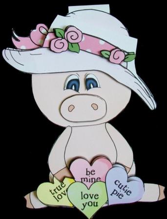 Candy Hearts Valentine Pig Flip-up Card by Rae Trees