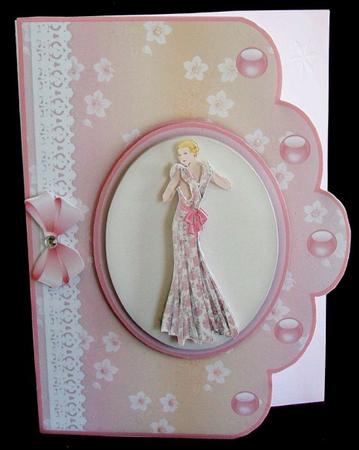 Art Deco Lady 'n Lace Scallop Edged Card Front by Rae Trees