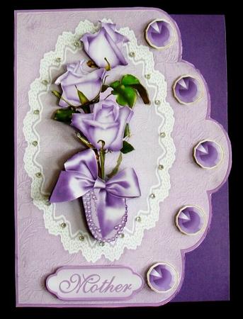Sweetheart Roses in Lilac Scallop Edge Card Front by Rae Trees