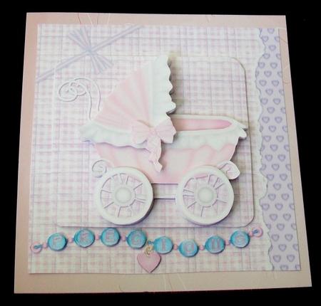 Pretty Pram for a New Baby Girl Square Card by Rae Trees