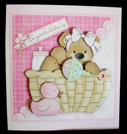 Baby Girl Bear in Basket Topper & Decoupage by Rae Trees