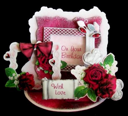 Giant Easel Tableau 3D Card Kit - Raspberry Roses by Rae Trees