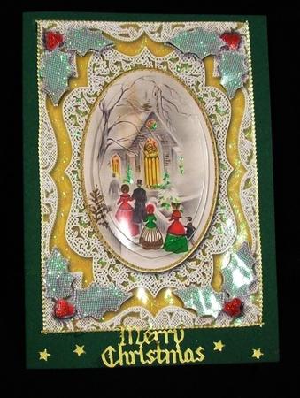 Going to Christmas Church A5 Lace Card Front by Rae Trees