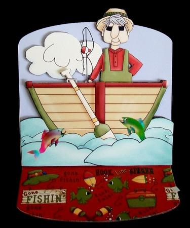 Gone Fishing Easel Card with Decoupage by Rae Trees